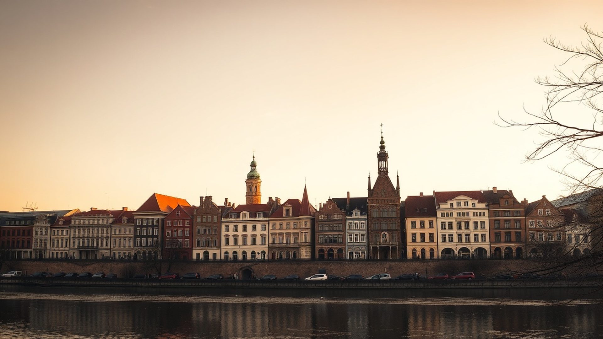 Panorama gdańskiej starówki w złocistym świetle